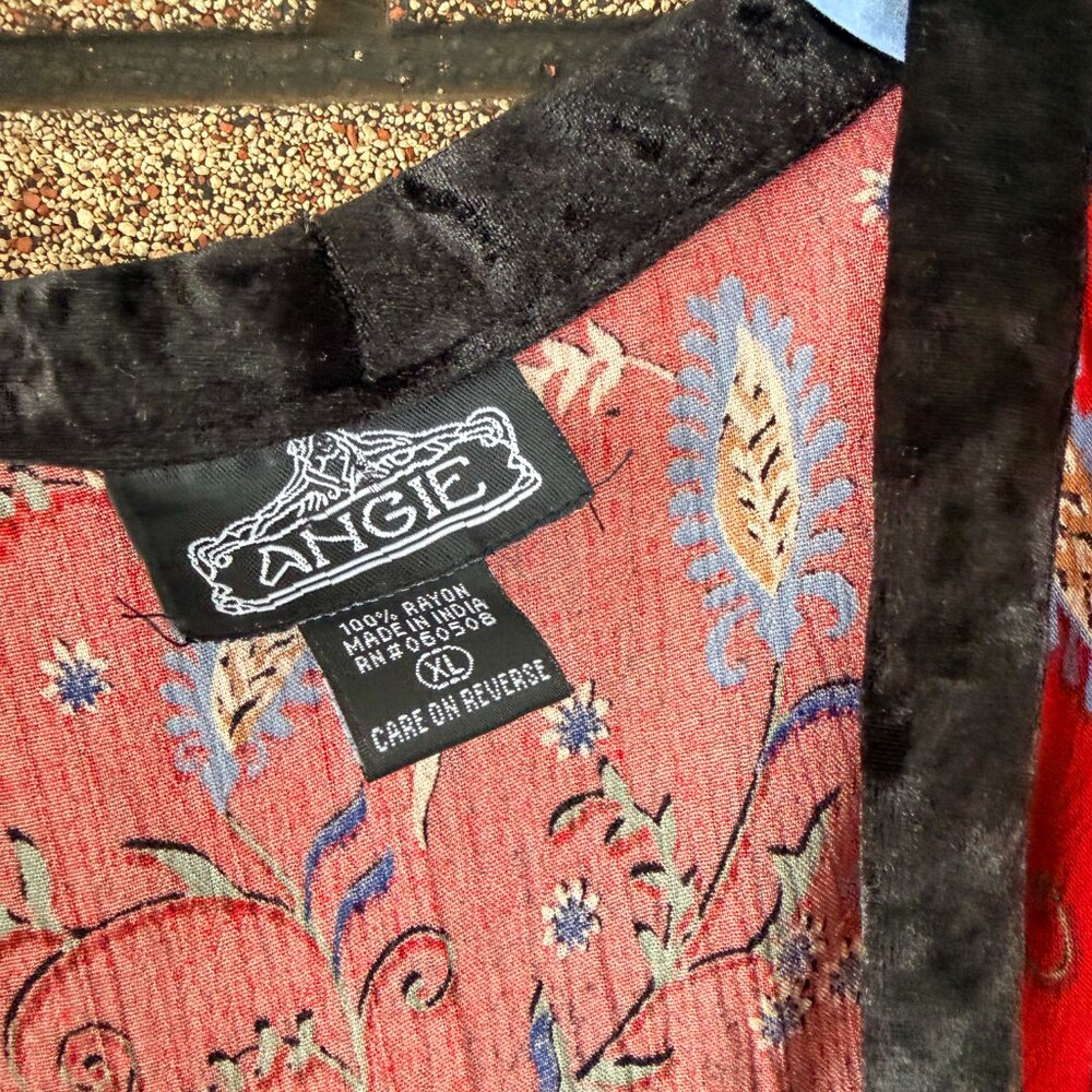 Angie Boho Paisley Kimono Robe Jacket Festival Cottage Red Black XL - Picture 4 of 7